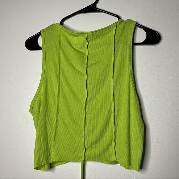 PacSun Neon Green Size Large Soft Tie Lace Up Front Cropped Tank Top Sleeveless - Picture 5 of 6